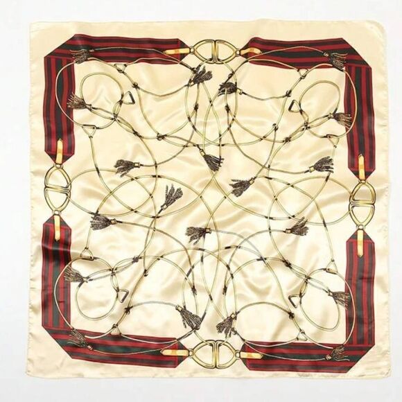 Chain Scarf Vintage Style Satin Cream Scarf Bandana - Picture 5 of 10